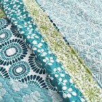 Lush Décor Bohemian Striped Quilt Reversible 3 Piece Bedding Set, King, Turquoise