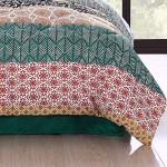 Lush Décor Bohemian Striped Quilt Reversible 3 Piece Bedding Set, King, Turquoise