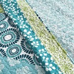 Lush Décor Bohemian Striped Quilt Reversible 3 Piece Bedding Set, King, Turquoise