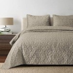 SHALALA NEW YORK Cotton Blend Voile Quilt Set (3 Piece) - Ultra Soft - Pre-Washed Geometric Coverlet Set – 1 Lightweight Reversible Bedspread 2 Quilted Shams for All Season (Khaki Yellow, King)
