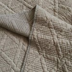 SHALALA NEW YORK Cotton Blend Voile Quilt Set (3 Piece) - Ultra Soft - Pre-Washed Geometric Coverlet Set – 1 Lightweight Reversible Bedspread 2 Quilted Shams for All Season (Khaki Yellow, King)