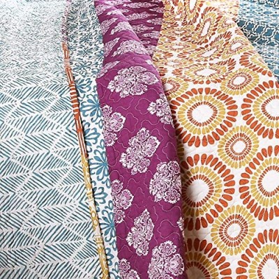 Lush Décor Bohemian Striped Quilt Reversible 3 Piece Bedding Set, King,  Fuchsia & Orange